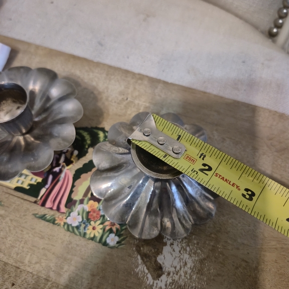 Pair Silver Plated / Metal Lotus Flower Candlestick Candle Holders Pedistal Vntg - Picture 14 of 16